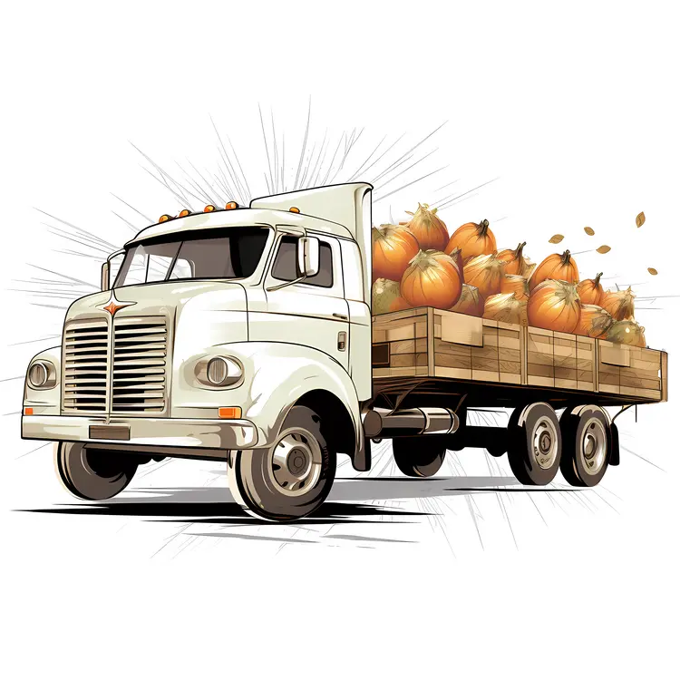 White Truck with Pumpkins for Autumn Harvest