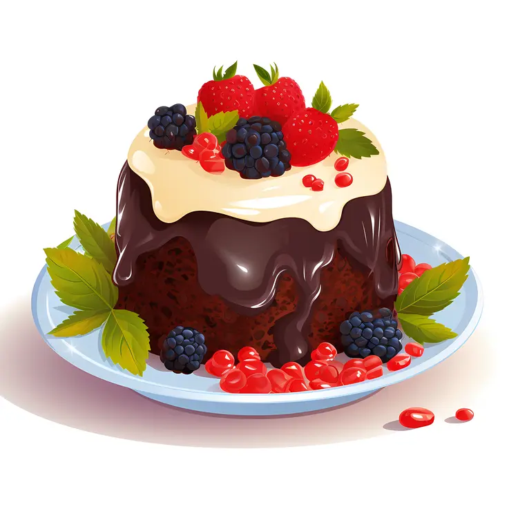 Chocolate Cake with Cream and Fresh Berries