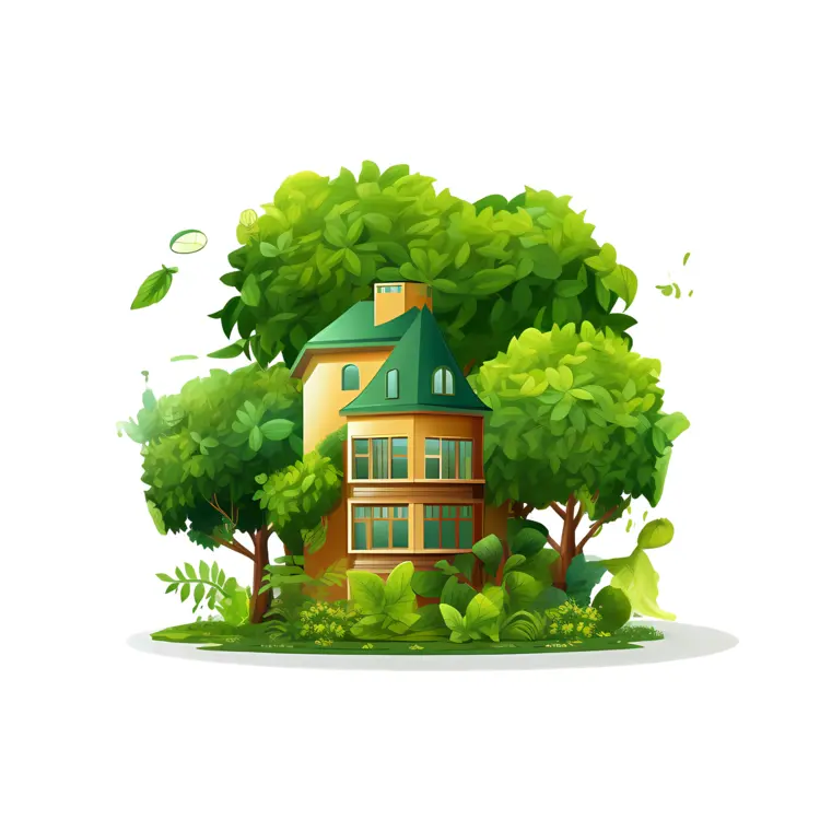 Small Cute Doodle House with a Green Roof and Windows