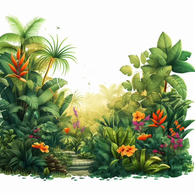 Lush Jungle with Colorful Flowers