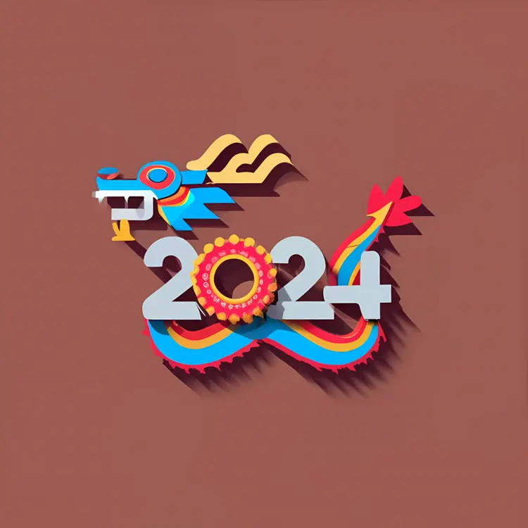 Colorful Dragon with 2024 for Chinese New Year