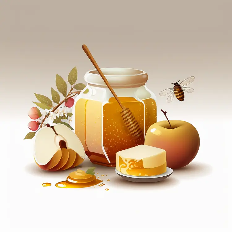 Honey Jar with Apples and Honeycomb for Rosh Hashanah