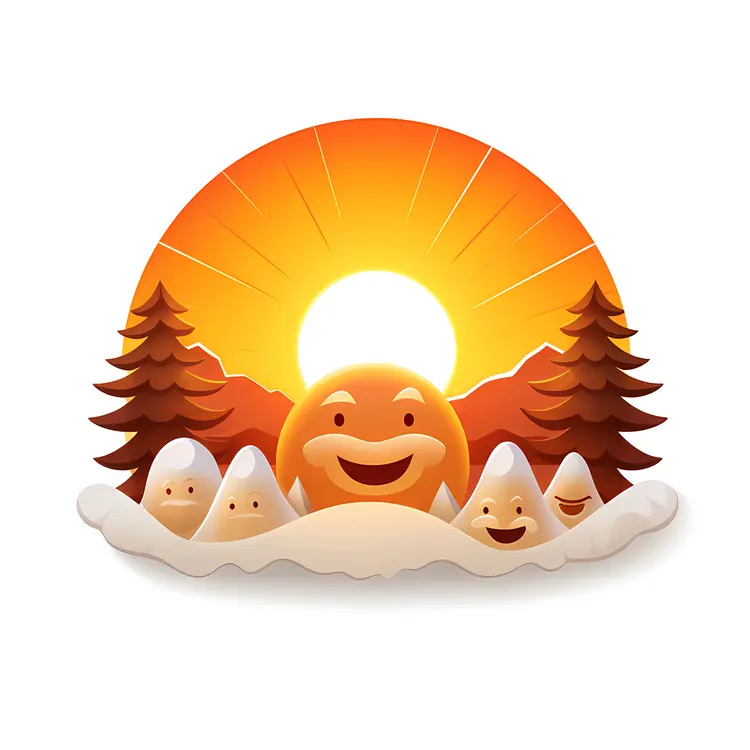 Happy Sun Rising Over Mountains and Trees