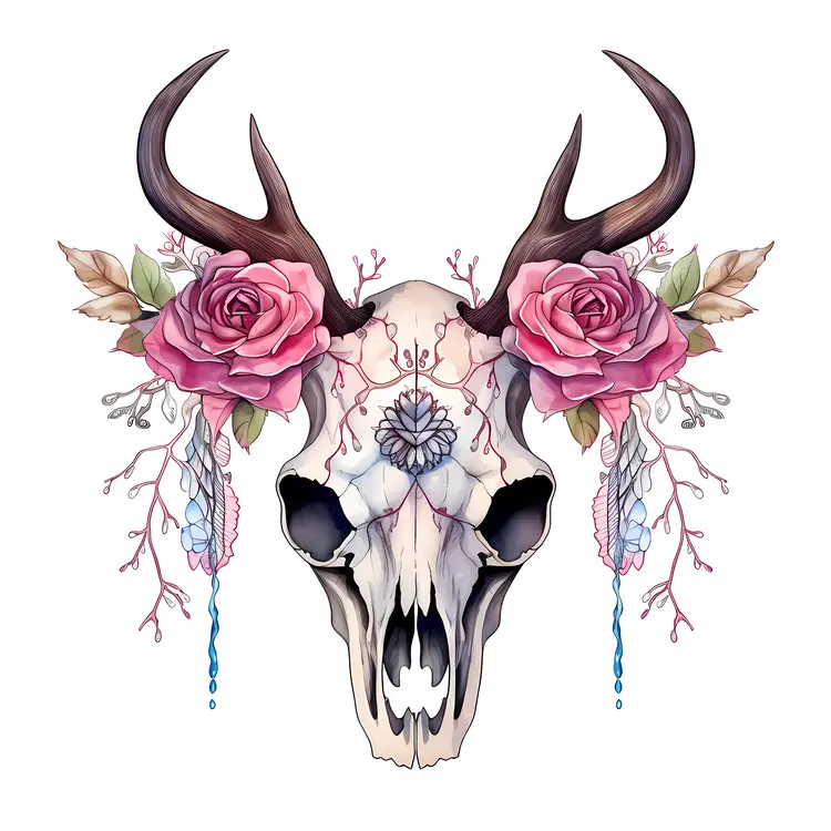Deer Skull with Floral Decoration