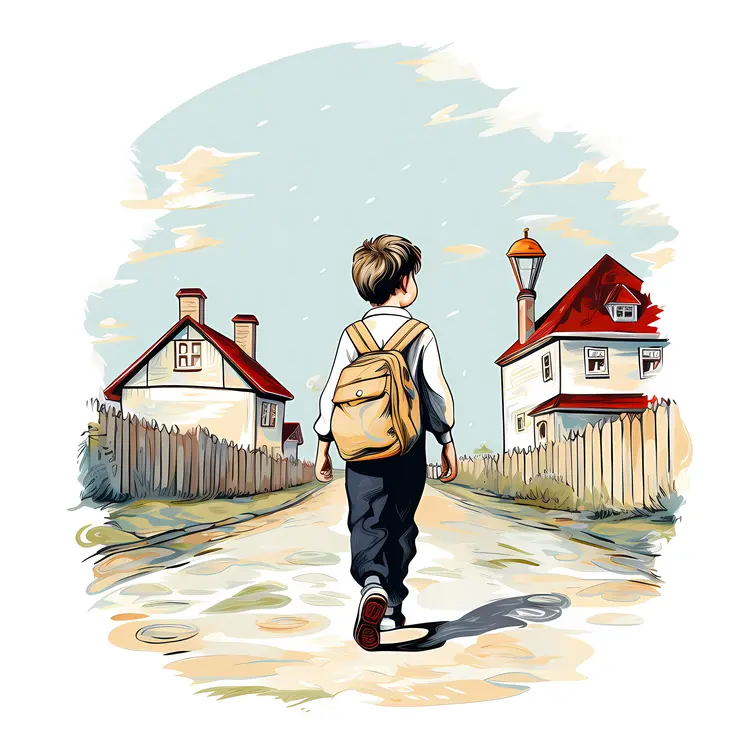Boy with Backpack Walking Illustration