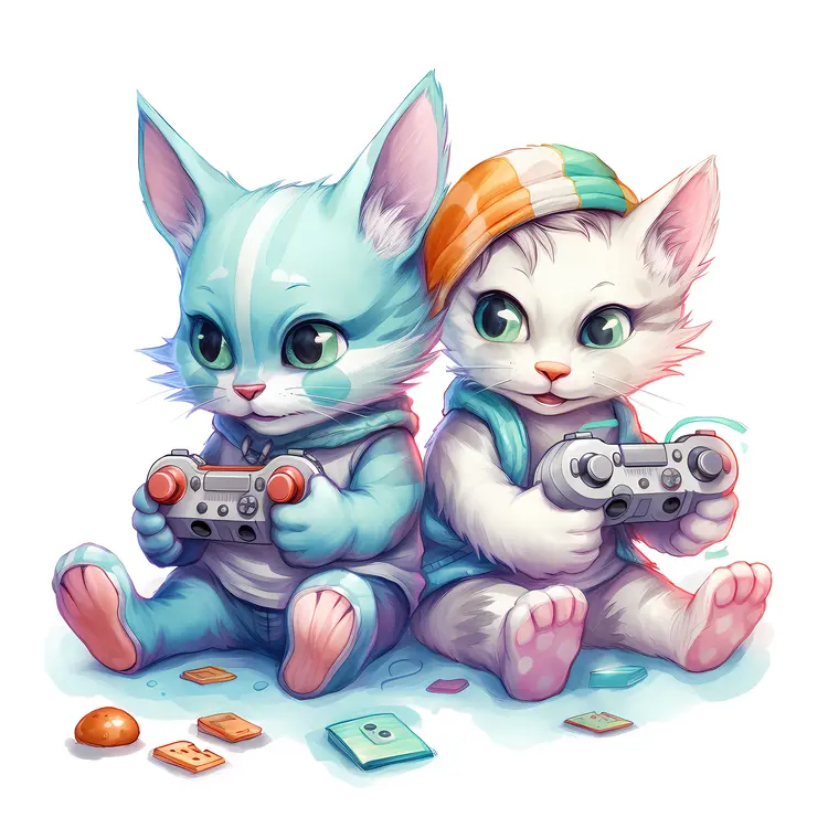 Cute Cats Playing Video Games