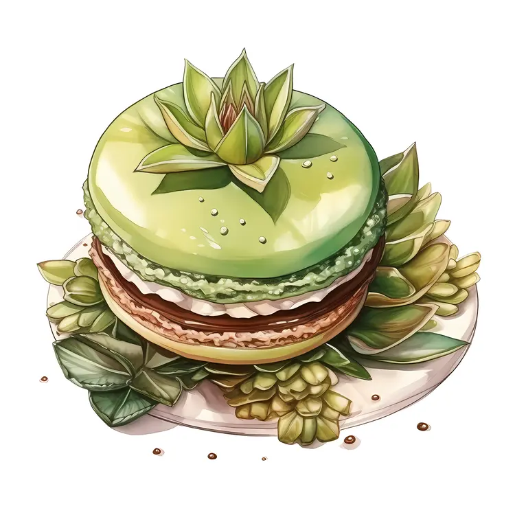 Green Macaron with Succulent Decoration