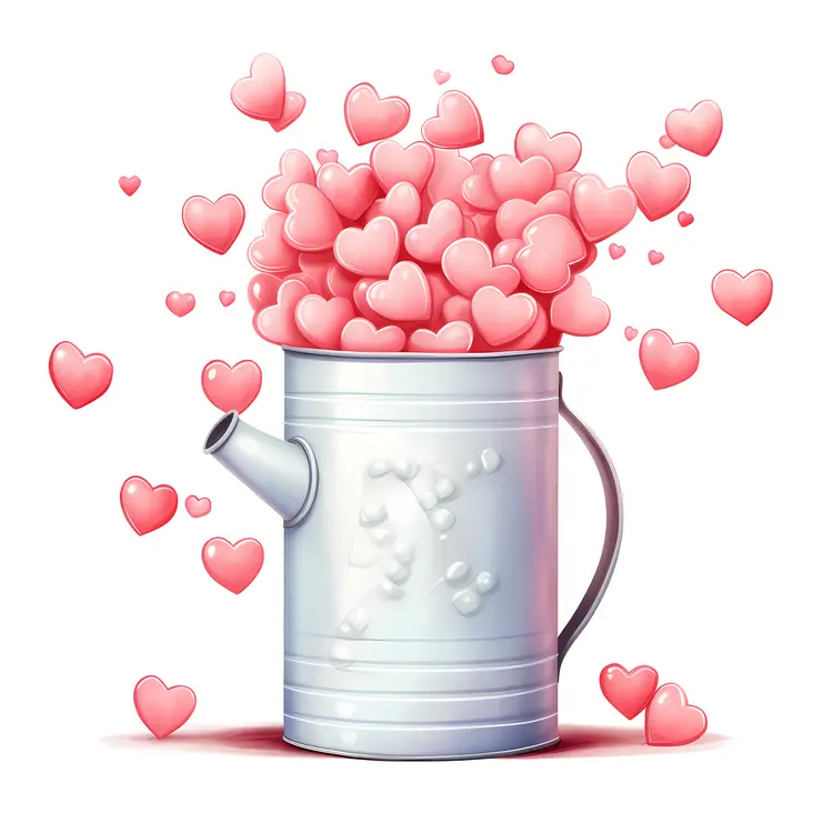 Watering Can Overflowing with Hearts