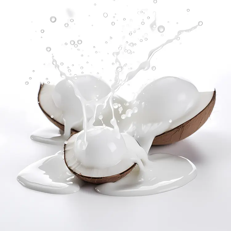 Coconut Milk Splashing from Halved Coconut