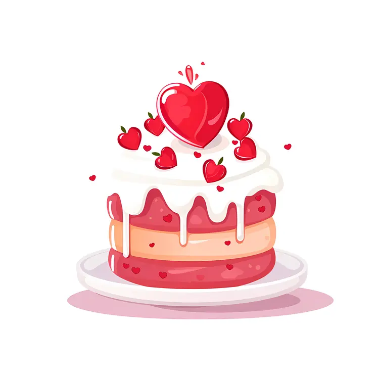 Heart-themed Cake with Pink Icing and Red Hearts
