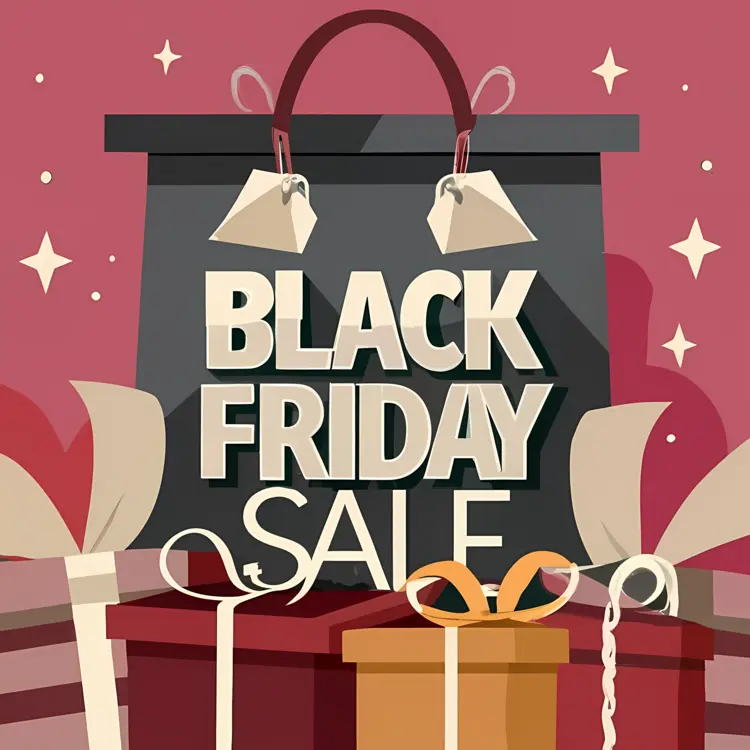 Black Friday Sale with Shopping Bag and Presents