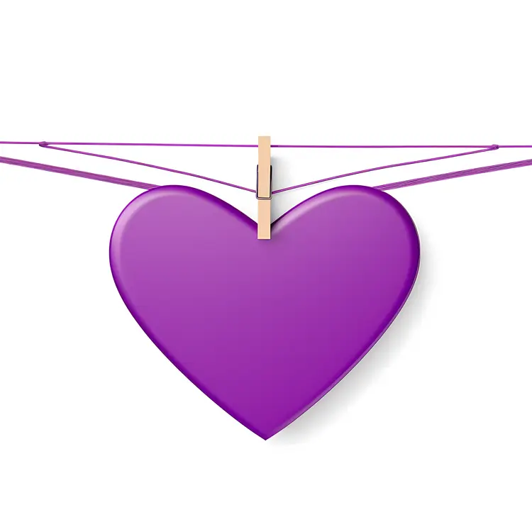 Purple Heart Hanging on Clothesline for Valentine's Day