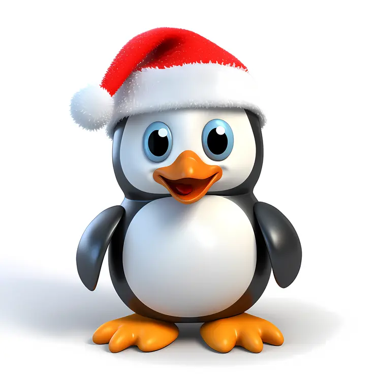 Happy Penguin with Santa Hat
