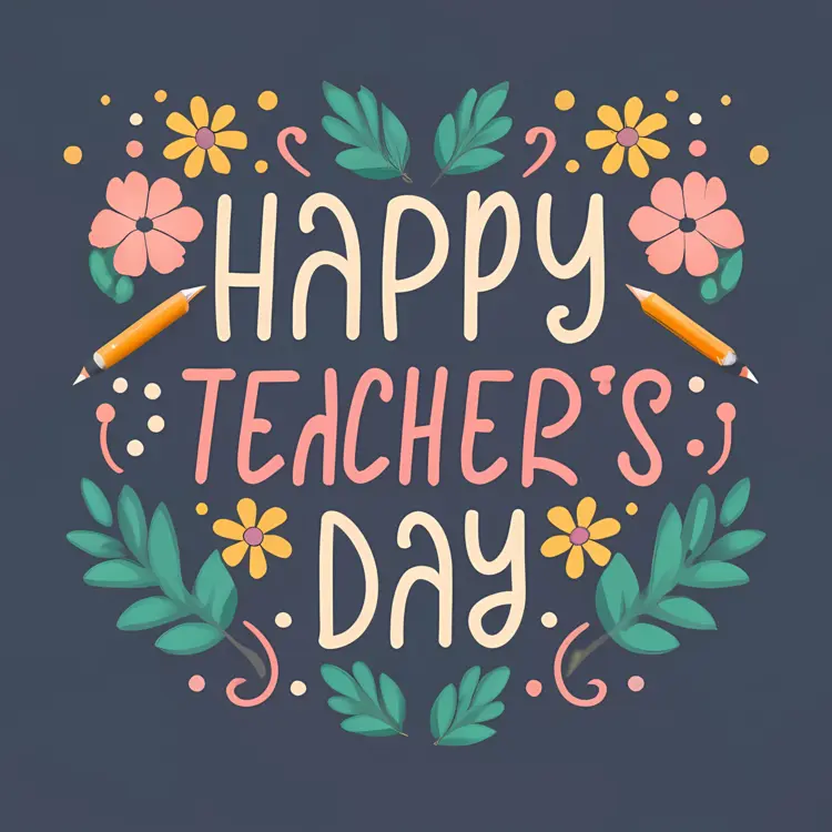 Happy Teacher's Day with Flowers and Pencils