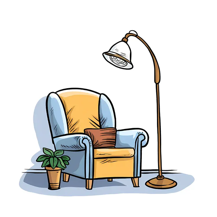Cozy Armchair with Floor Lamp and Potted Plant