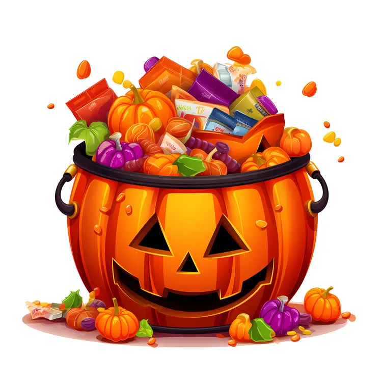 Halloween Pumpkin Bucket Filled with Candy