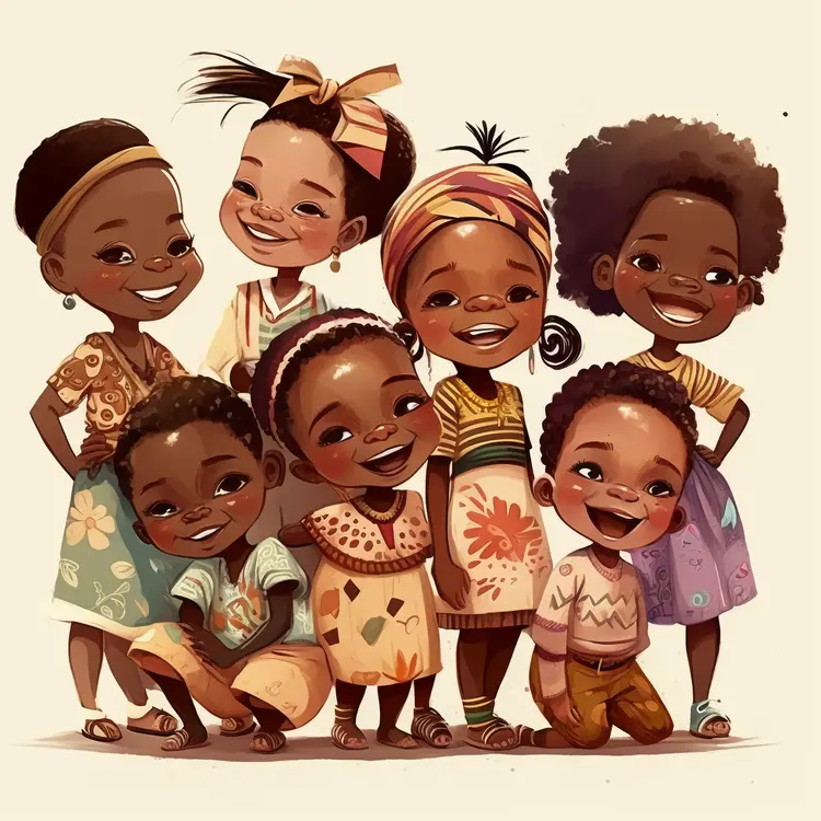 Happy Cartoon Children Group Illustration