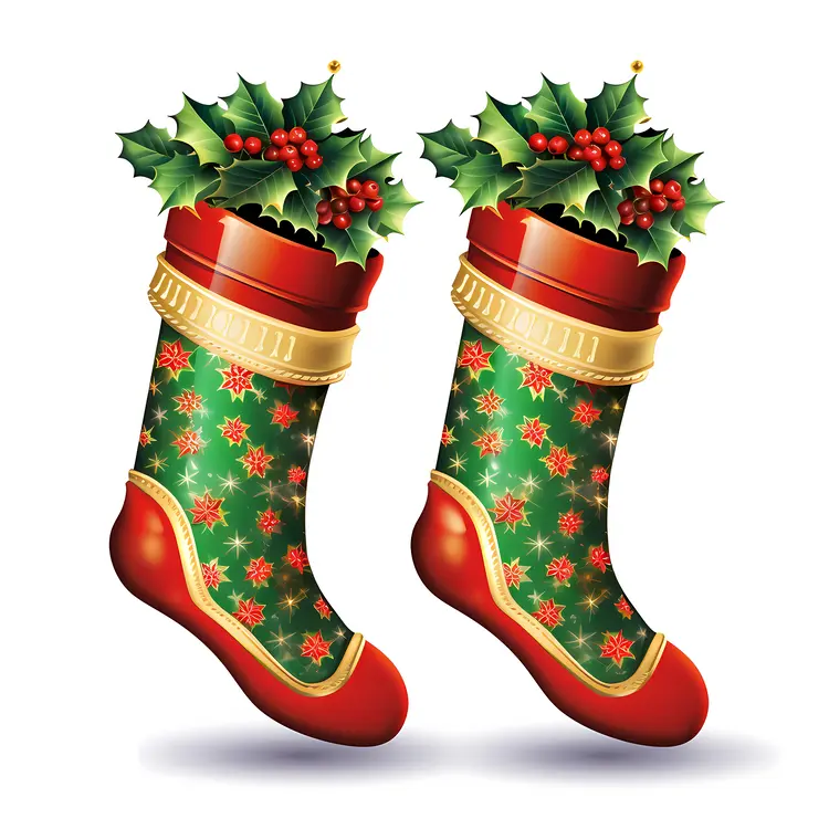 Festive Christmas Stockings with Holly and Bows