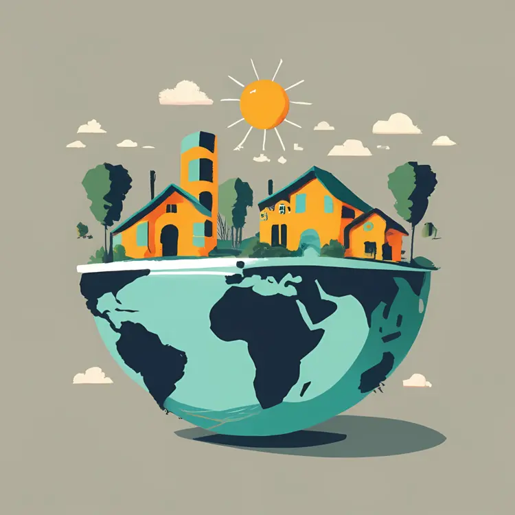 Earth with Houses and Sun