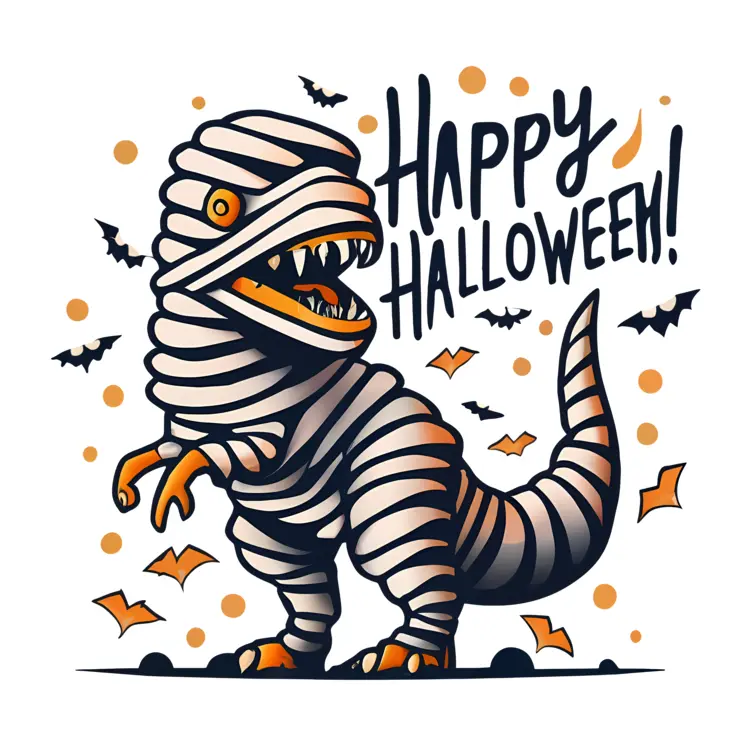 Mummy Dinosaur with Happy Halloween Message