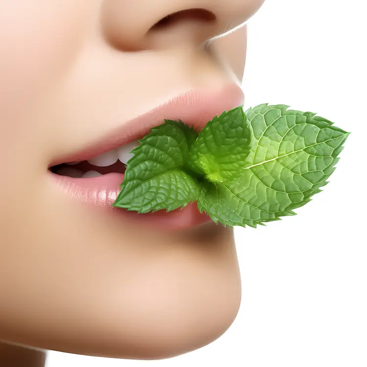 Fresh Mint Leaves on Lips for Natural Freshness