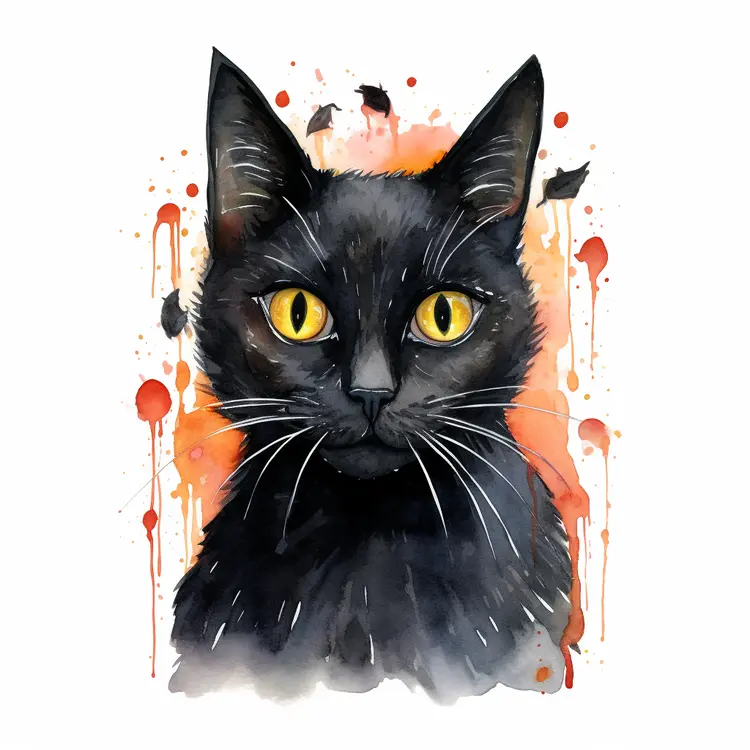 Watercolor Black Cat with Yellow Eyes for Halloween