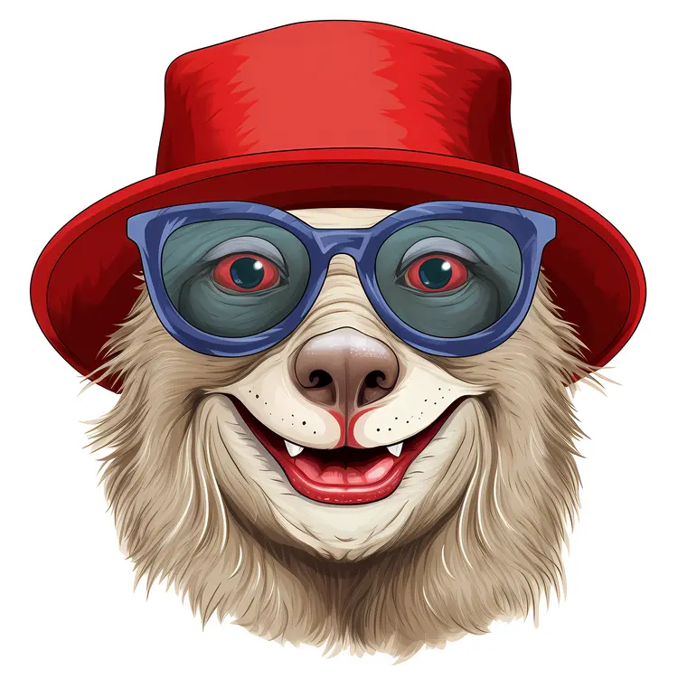 Cool Sloth with Red Hat and Blue Glasses