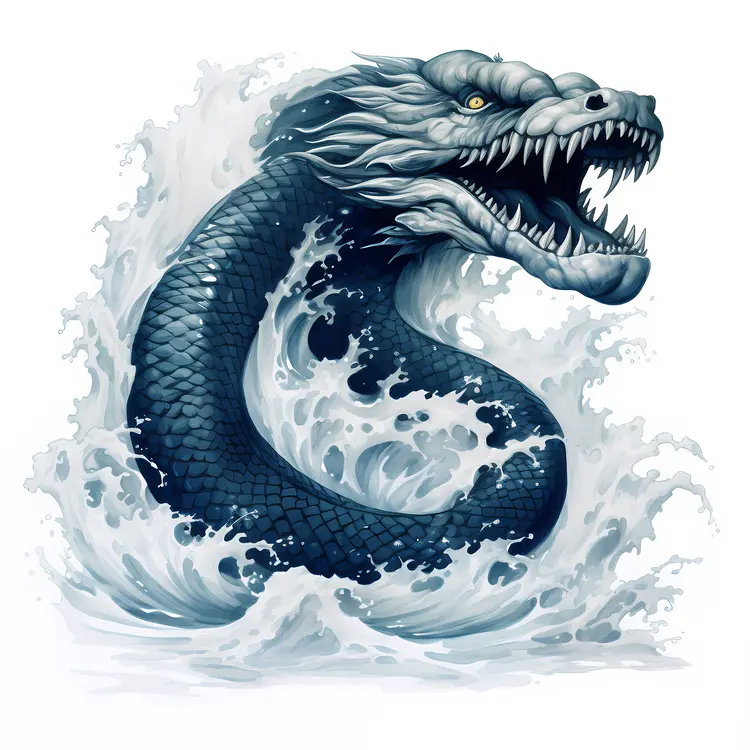 Ferocious Sea Serpent Emerging from the Waves