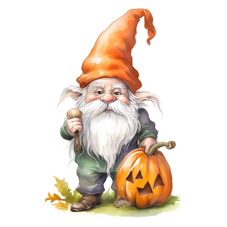 Halloween Gnome with Pumpkin and Orange Hat