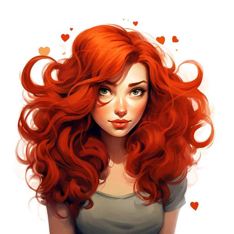 Beautiful Red-haired Girl with Hearts