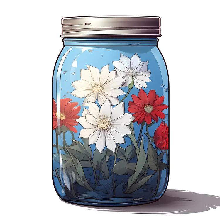 Beautiful Flowers in a Water-filled Jar