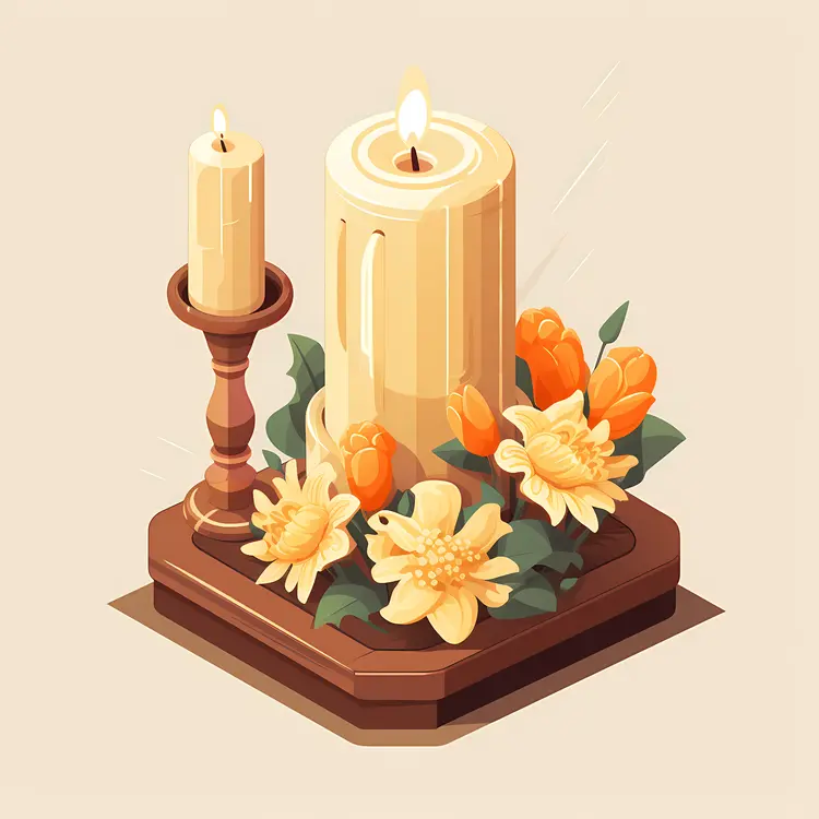 Candles with Yellow and Orange Flowers