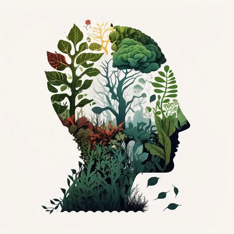Brain and Nature Silhouette Illustration