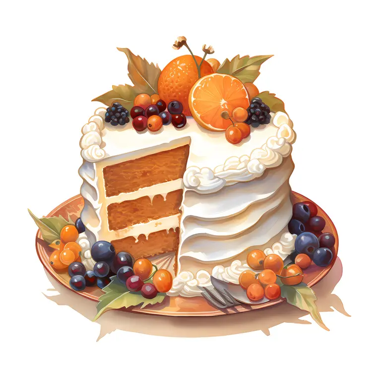 Autumn Fruit Cake with Seasonal Decorations