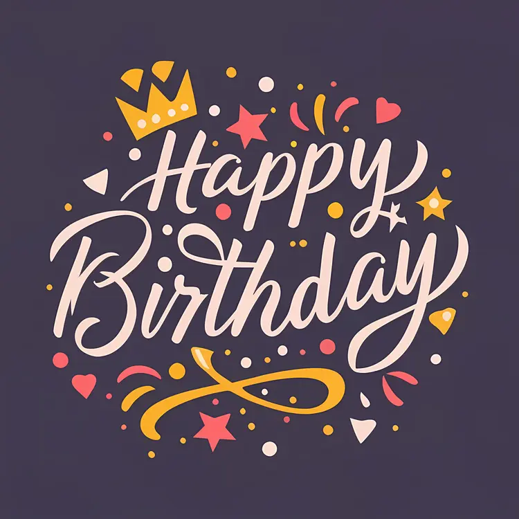 Happy Birthday with Crown and Confetti