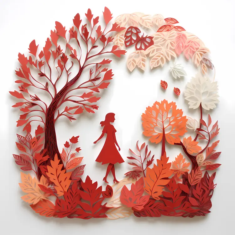 Paper Craft of Girl in Autumn Scene