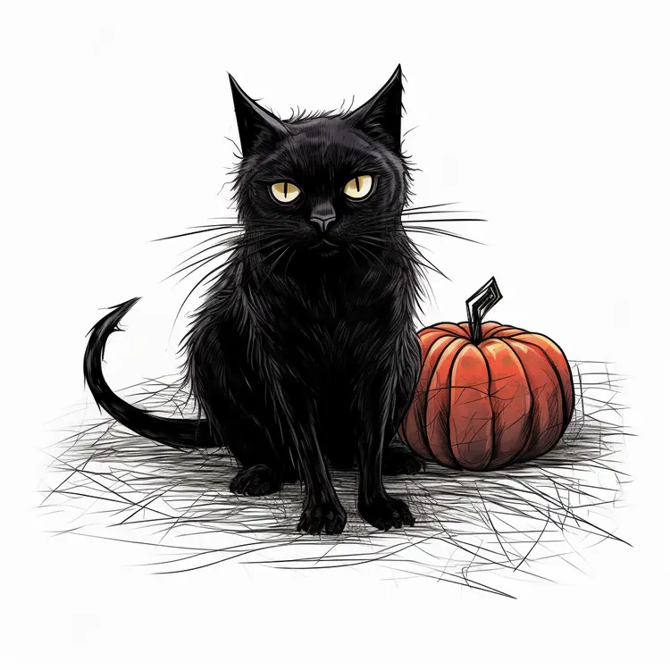 Black Cat with Pumpkin for Halloween