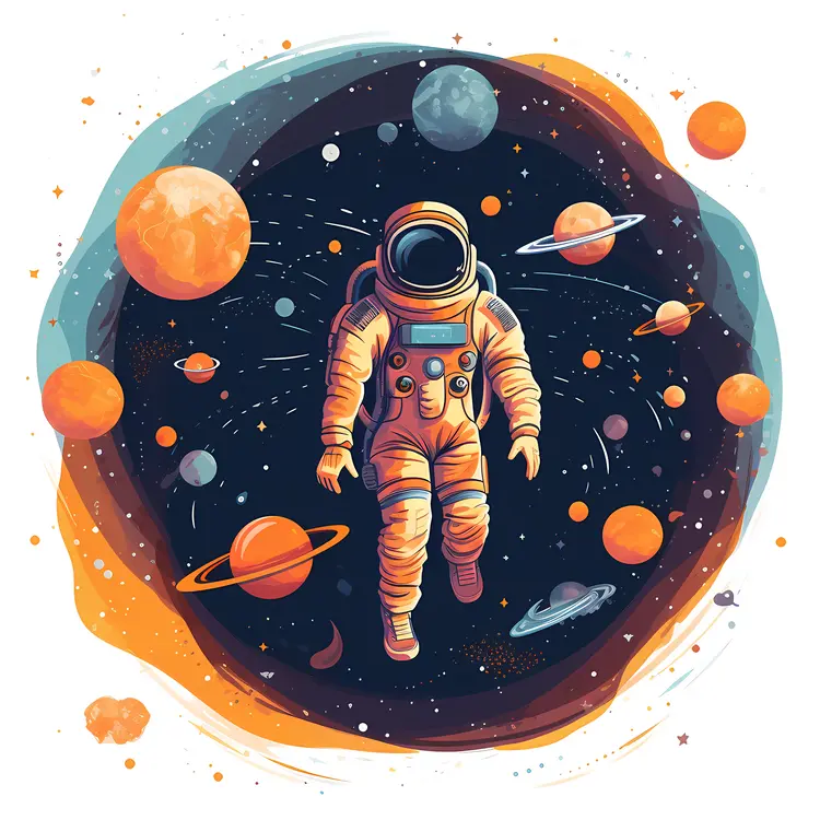Astronaut Floating in Colorful Space Illustration