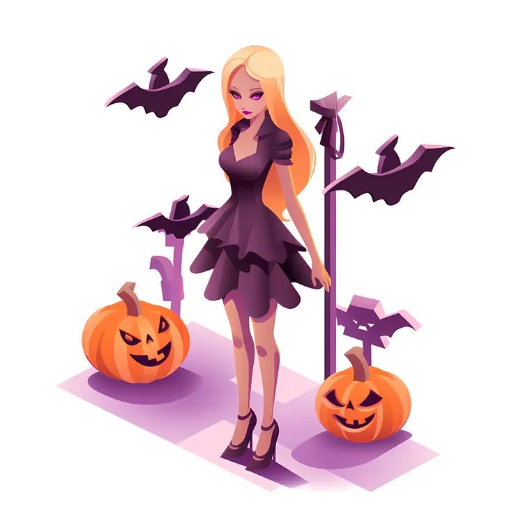 Stylized Halloween Doll with Pumpkins