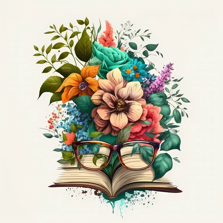 Books and Flowers with Glasses