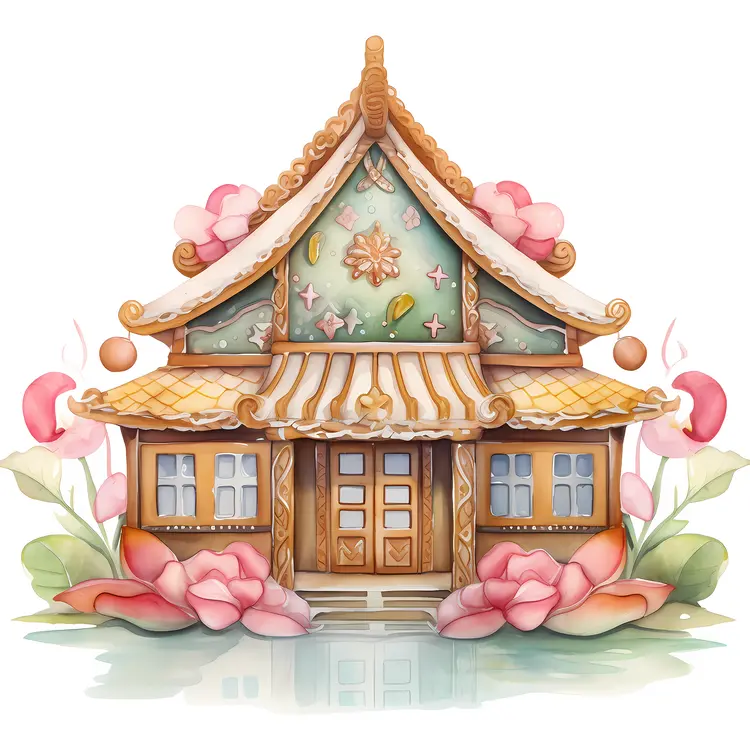 Elegant Gingerbread House with Floral Decorations