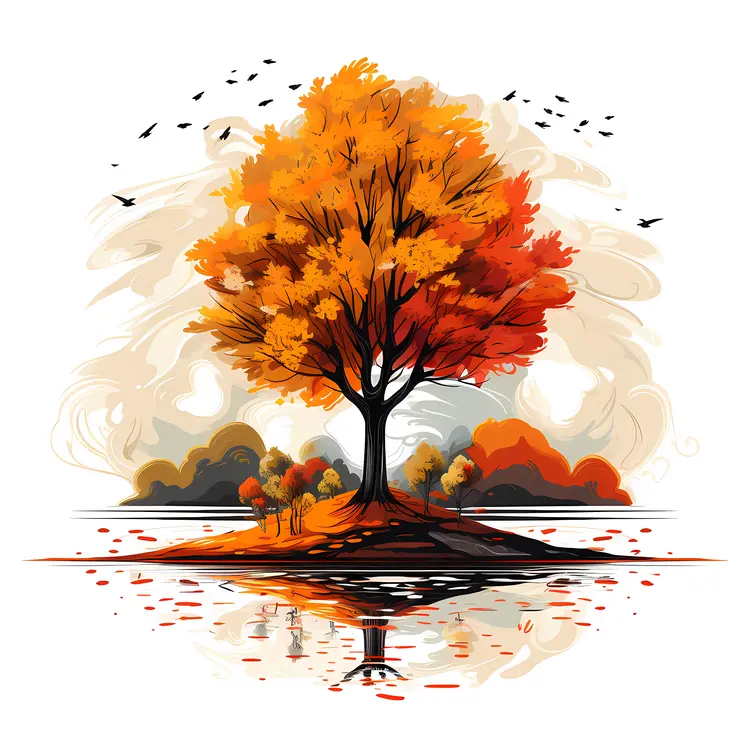 Autumn Tree by the Lake