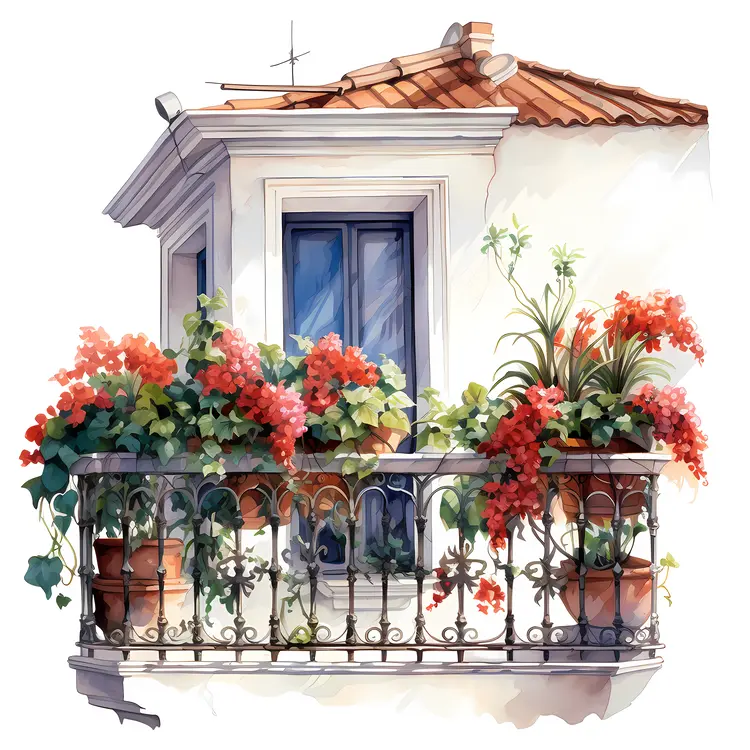 Flower-Filled Balcony in the City