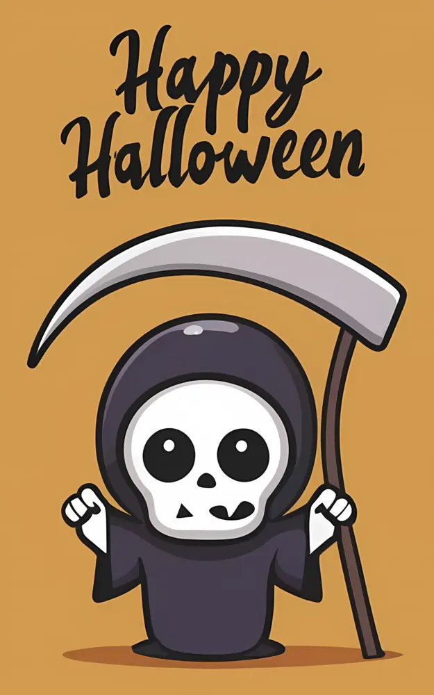 Cute Grim Reaper with Scythe for Halloween