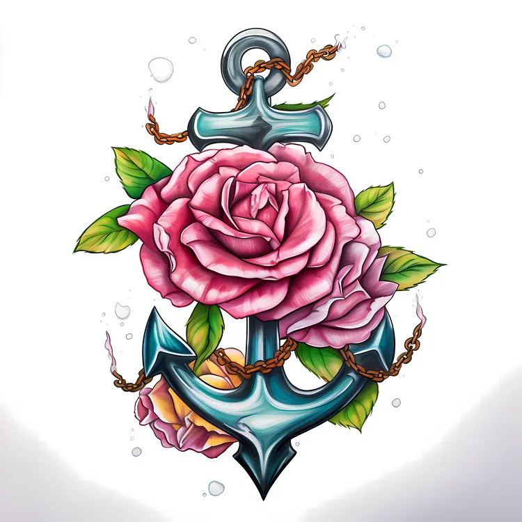 Anchor with Roses Tattoo Design