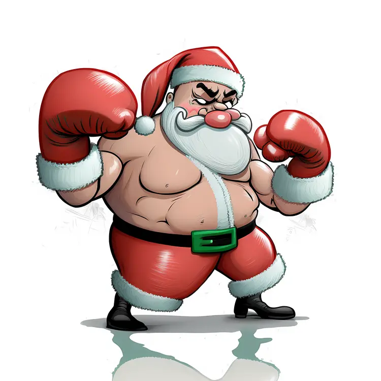 Muscular Santa Claus in Boxing Gloves for Christmas