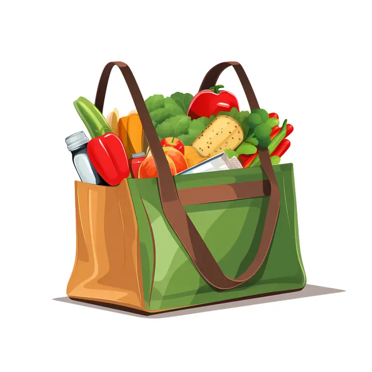 Grocery Bag with Fresh Vegetables and Fruits