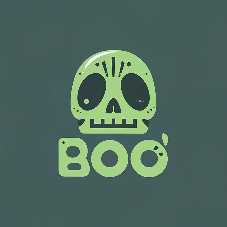 Green Skull with Boo Text