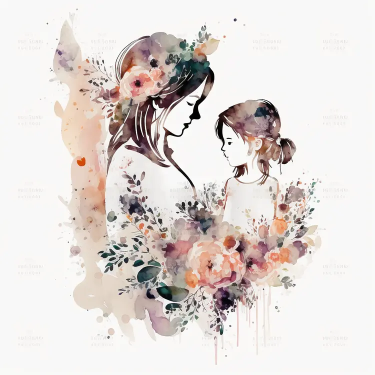 Beautiful Watercolor Illustration of Mother and Child