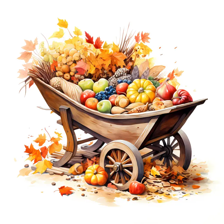 Autumn Harvest Cart with Pumpkins and Corn